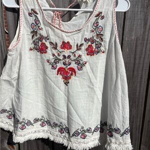 Max Studio Floral Embroidered White Blouse